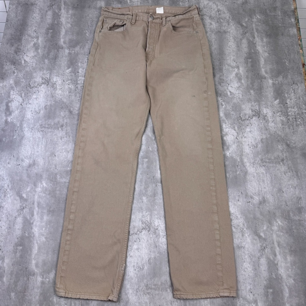 Vintage Levis 501 Jeans Mens 34x34 (33x34) Khaki Western‎ Button Fly Whisker Y2K